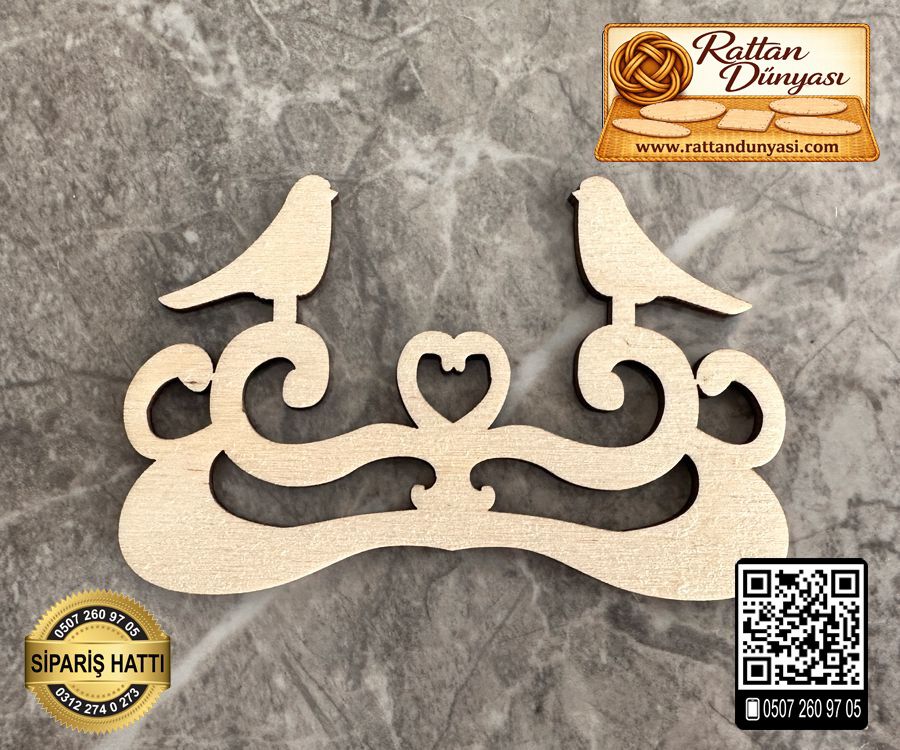 İki Kuş Motif Ahşap Obje