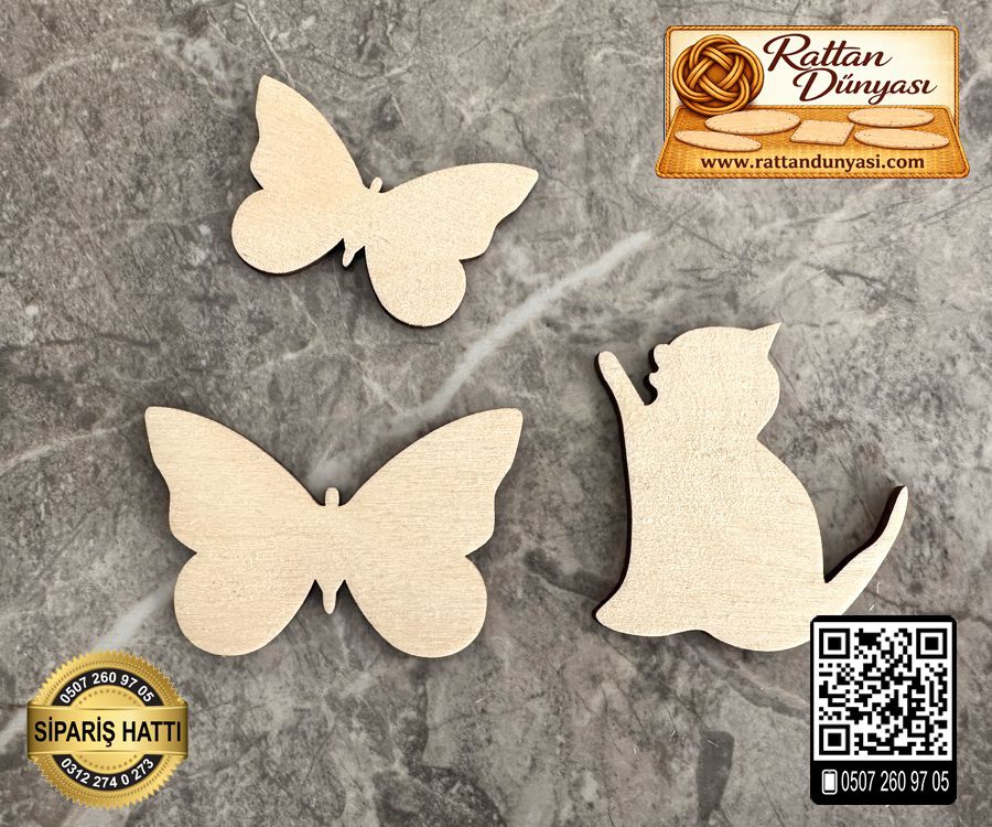 Kelebek Kedi Ahşap Obje