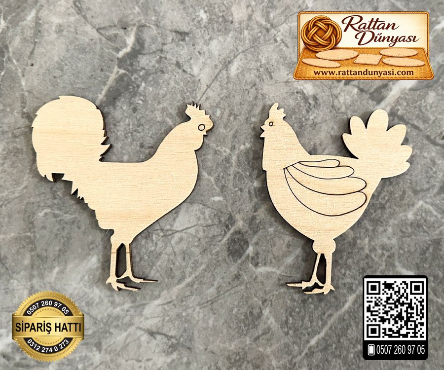 Tavuk Horoz Ahşap Obje