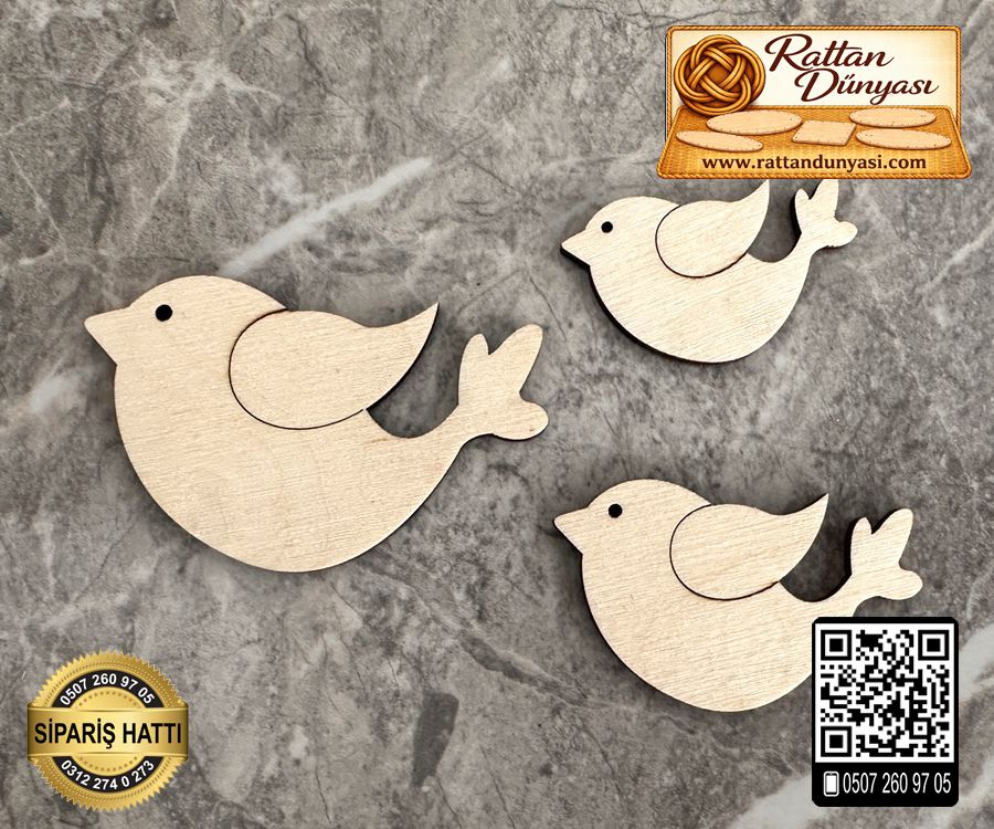 Üçlü Kuş Ahşap Obje