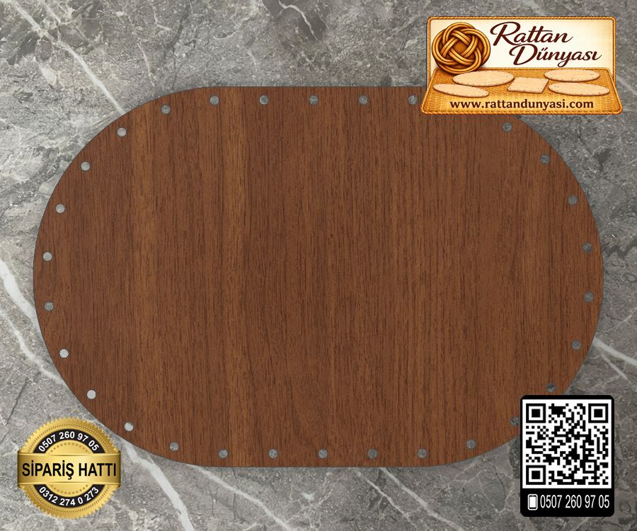 Ceviz Oval Kağıt Çubuk Tabanı - 30x40 cm