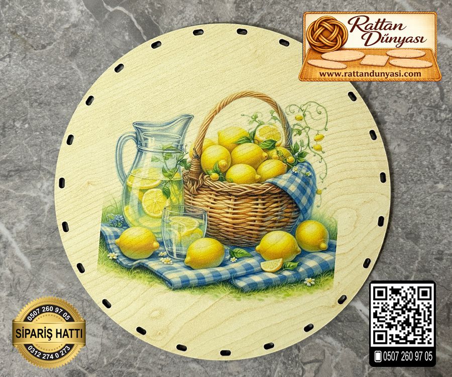 Baskılı Daire Rattan Taban - Model-12