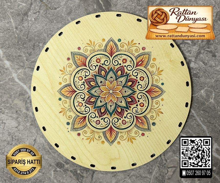 Baskılı Daire Rattan Taban - Model-16