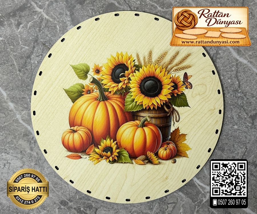 Baskılı Daire Rattan Taban - Model-24