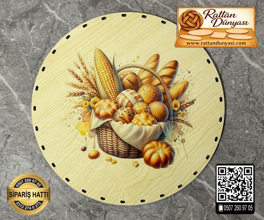 Baskılı Daire Rattan Taban - Model-29