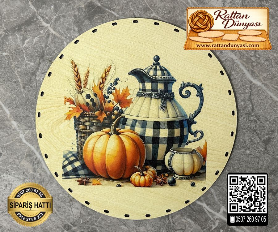 Baskılı Daire Rattan Taban - Model-30