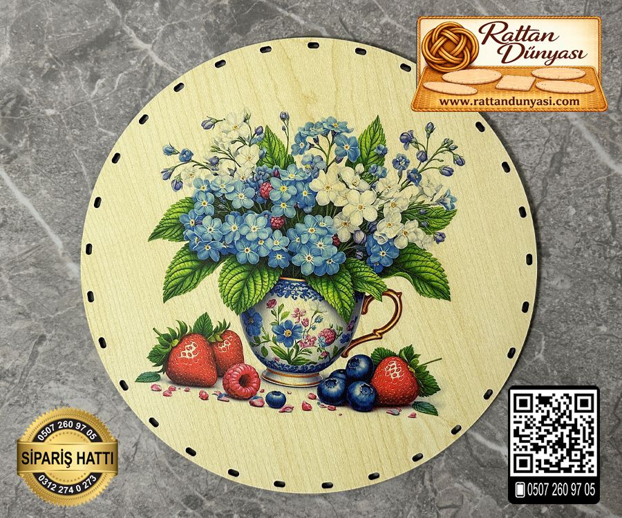 Baskılı Daire Rattan Taban - Model-31