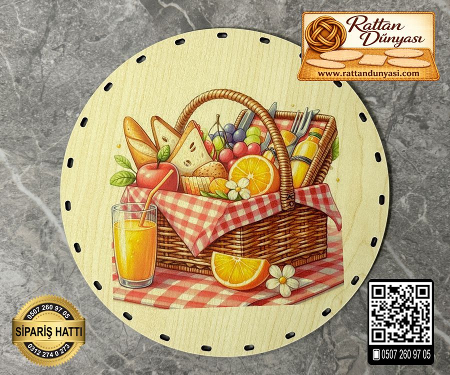 Baskılı Daire Rattan Taban - Model-4