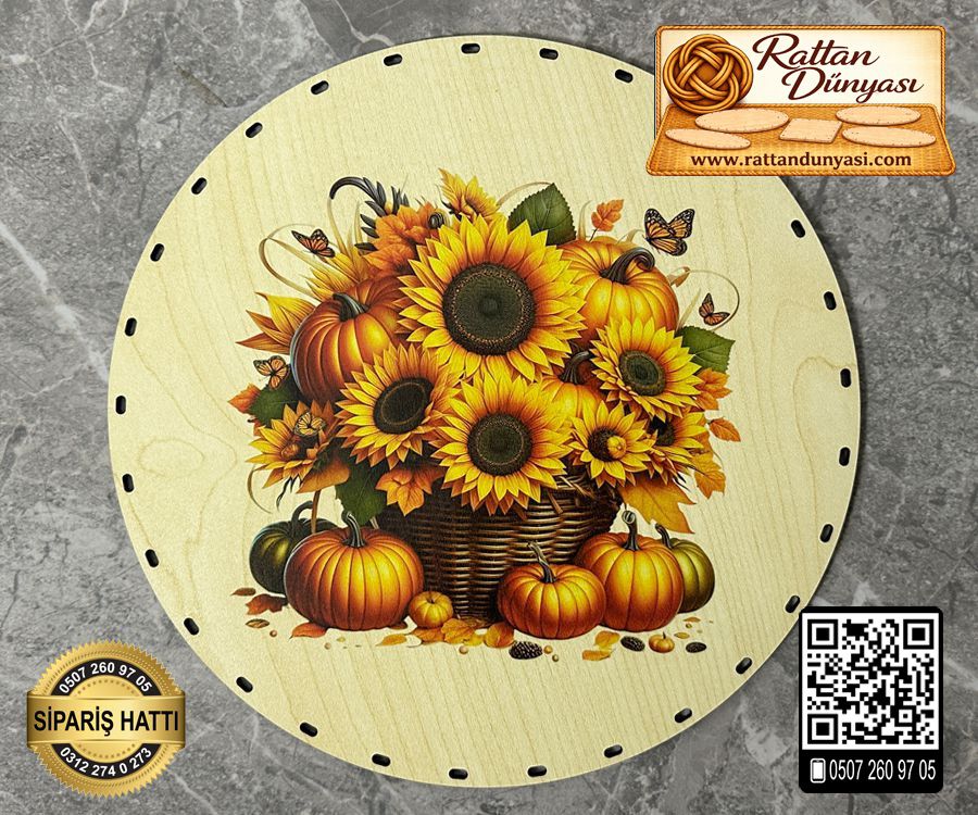 Baskılı Daire Rattan Taban - Model-43