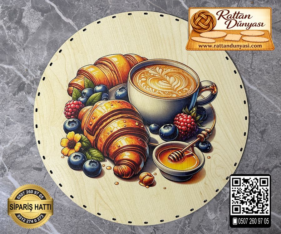 Baskılı Daire Rattan Taban - Model-66