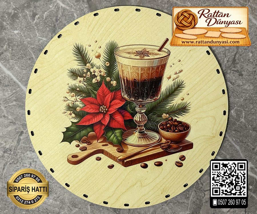 Baskılı Daire Rattan Taban - Model-74