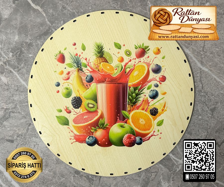 Baskılı Daire Rattan Taban - Model-8