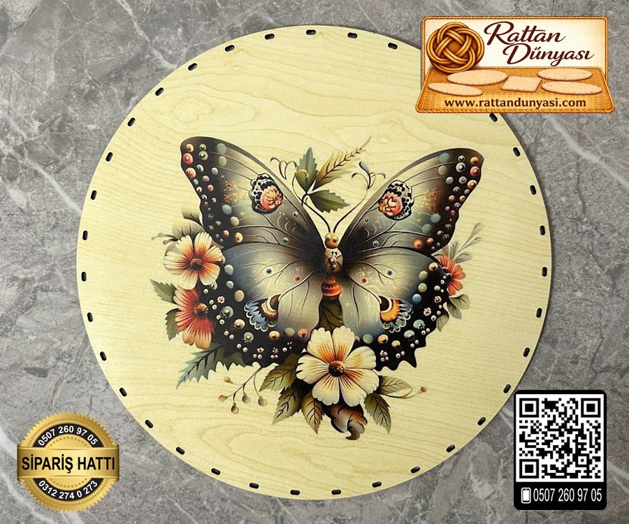 Baskılı Daire Rattan Taban - Model-9
