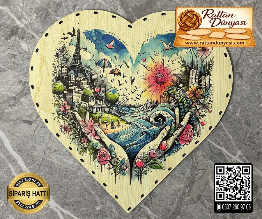 Baskılı Kalp Rattan Taban - Model12