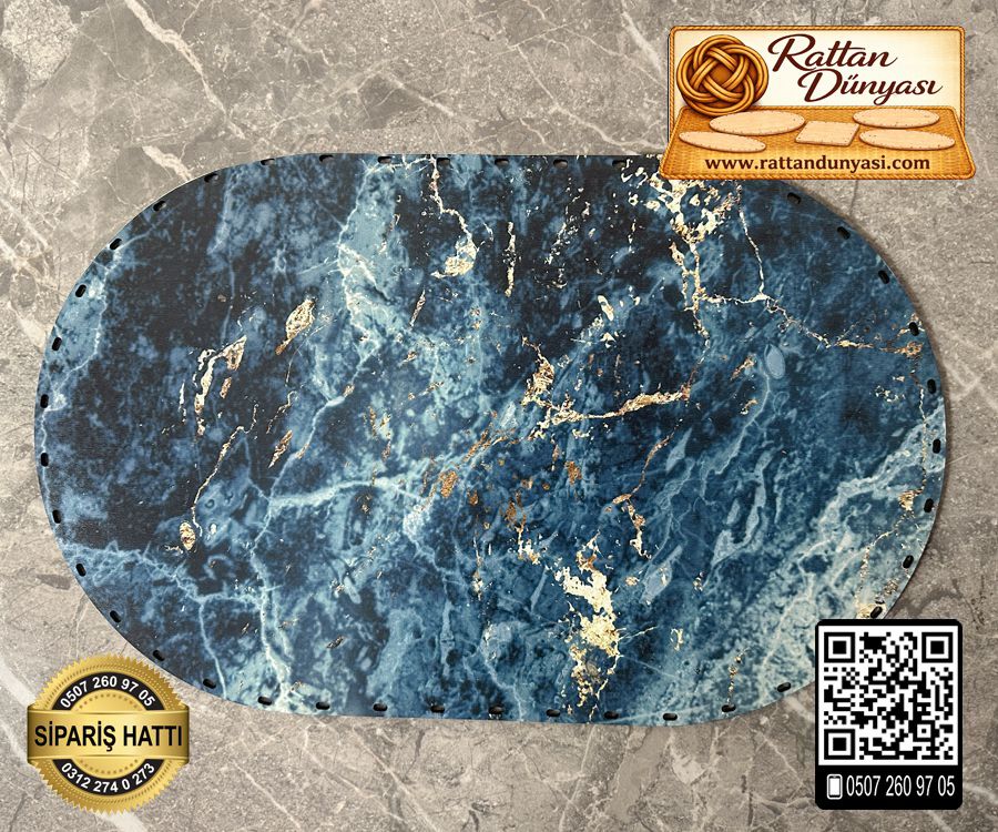 Baskılı Mermer Desenli Oval Rattan Taban - Model 1