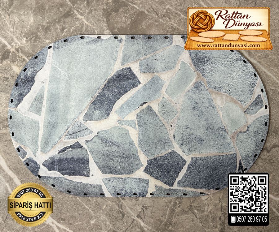 Baskılı Mermer Desenli Oval Rattan Taban - Model 10 Baskılı Mermer Desenli Oval Rattan Taban - Model 10