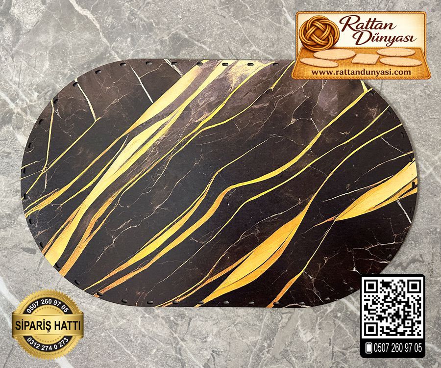 Baskılı Mermer Desenli Oval Rattan Taban - Model 11