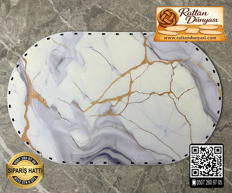 Baskılı Mermer Desenli Oval Rattan Taban - Model 14 Baskılı Mermer Desenli Oval Rattan Taban - Model 14