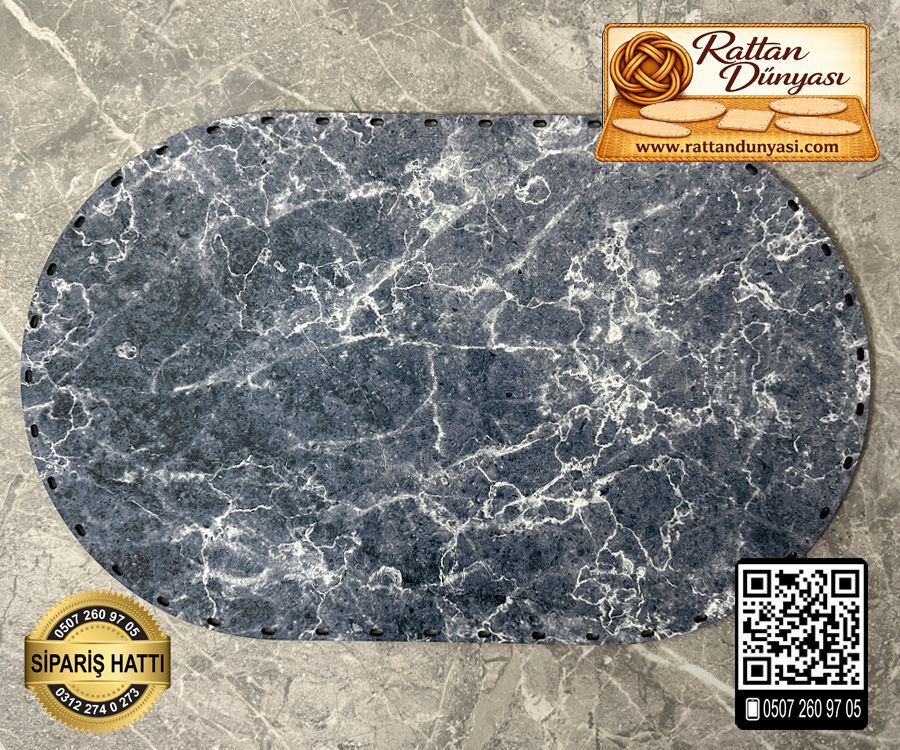 Baskılı Mermer Desenli Oval Rattan Taban - Model 2