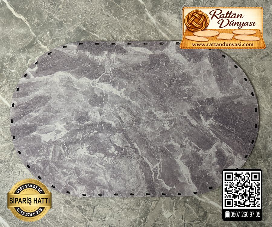 Baskılı Mermer Desenli Oval Rattan Taban - Model 3