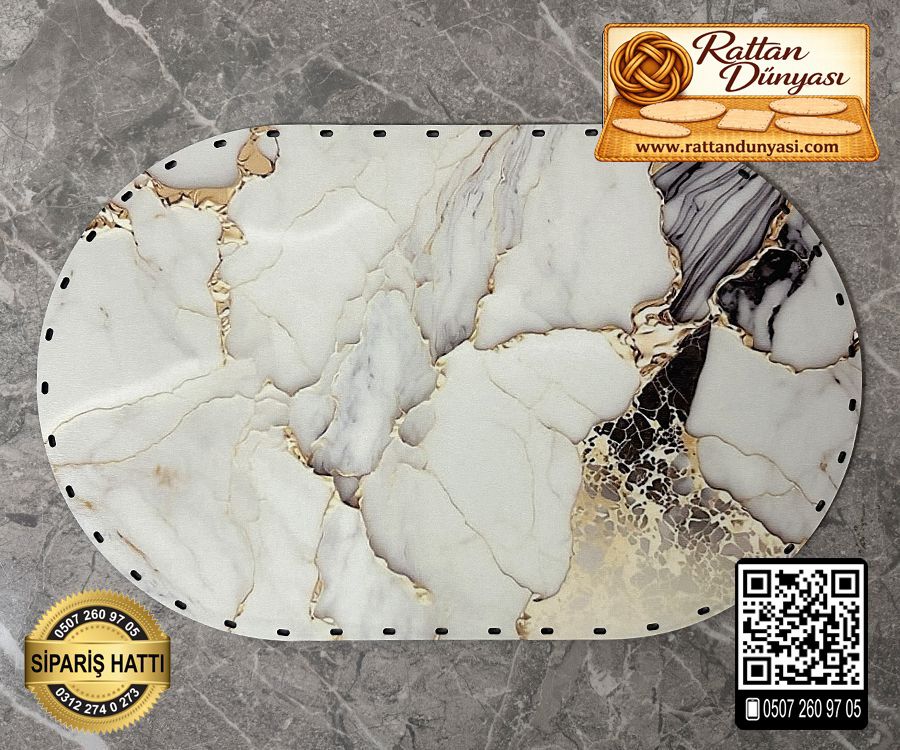 Baskılı Mermer Desenli Oval Rattan Taban - Model 4