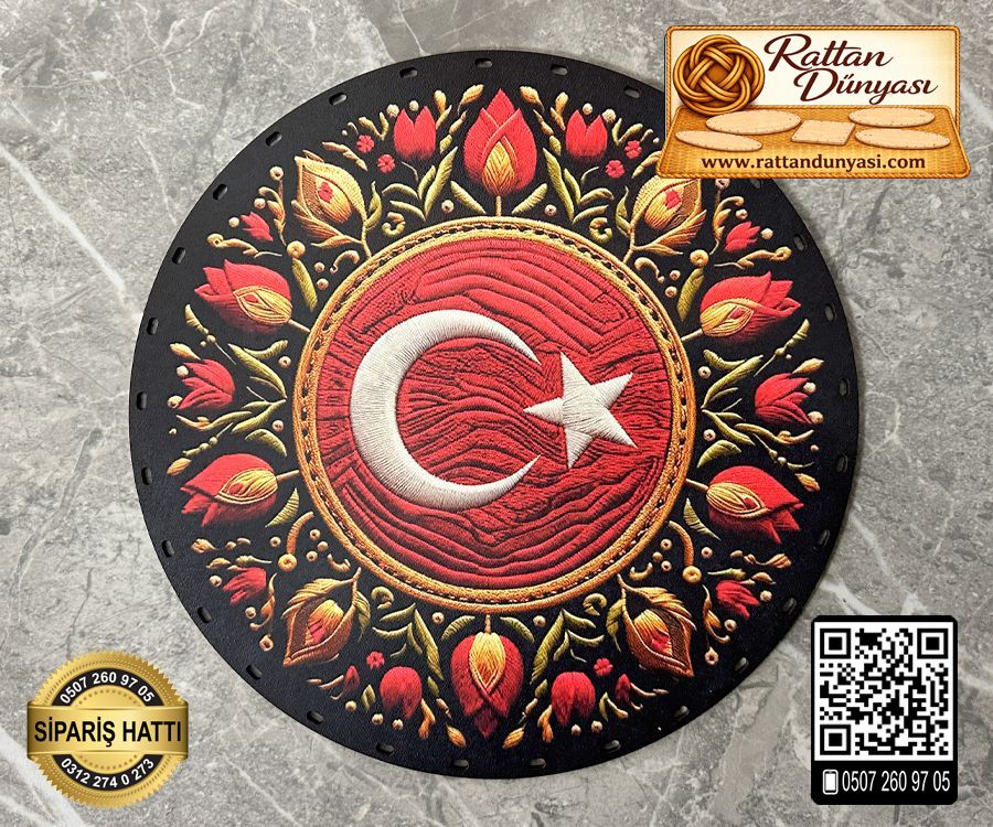 Baskılı Milli Temalı Daire Rattan Taban - Model-1