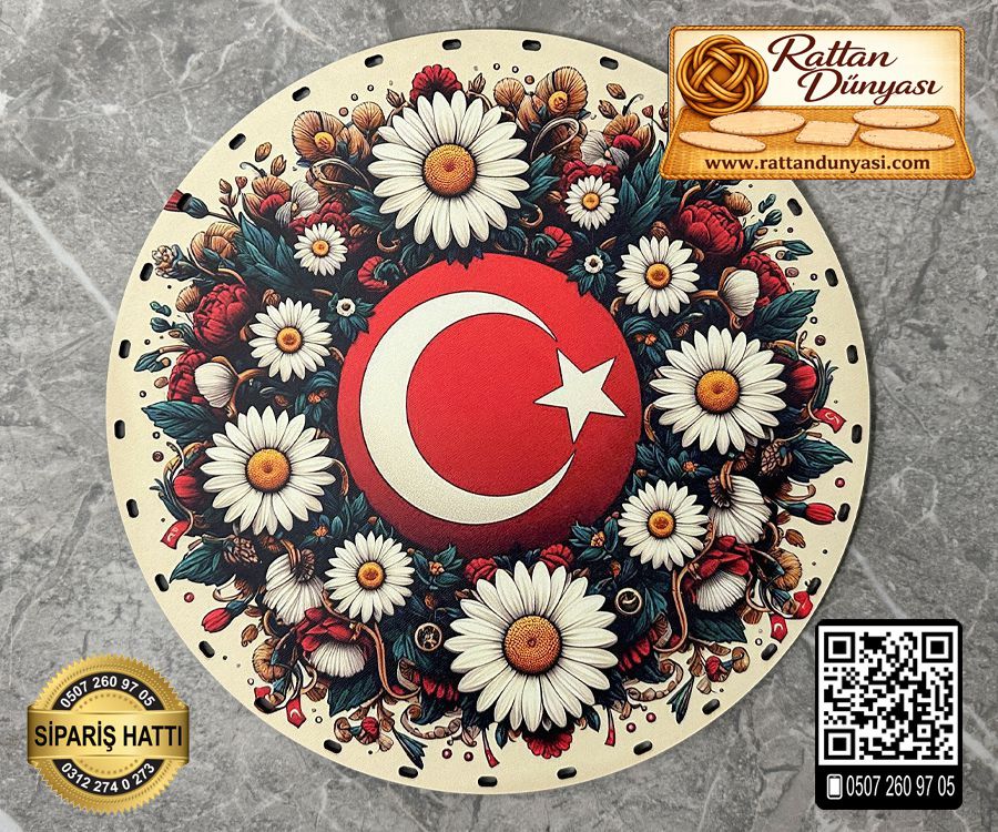 Baskılı Milli Temalı Daire Rattan Taban - Model-2