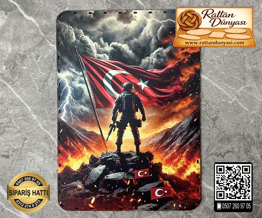 Baskılı Milli Temalı Dikdörtgen Rattan Taban - Model-7