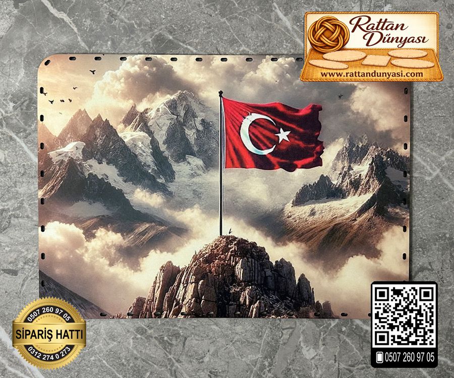 Baskılı Milli Temalı Dikdörtgen Rattan Taban - Model-8