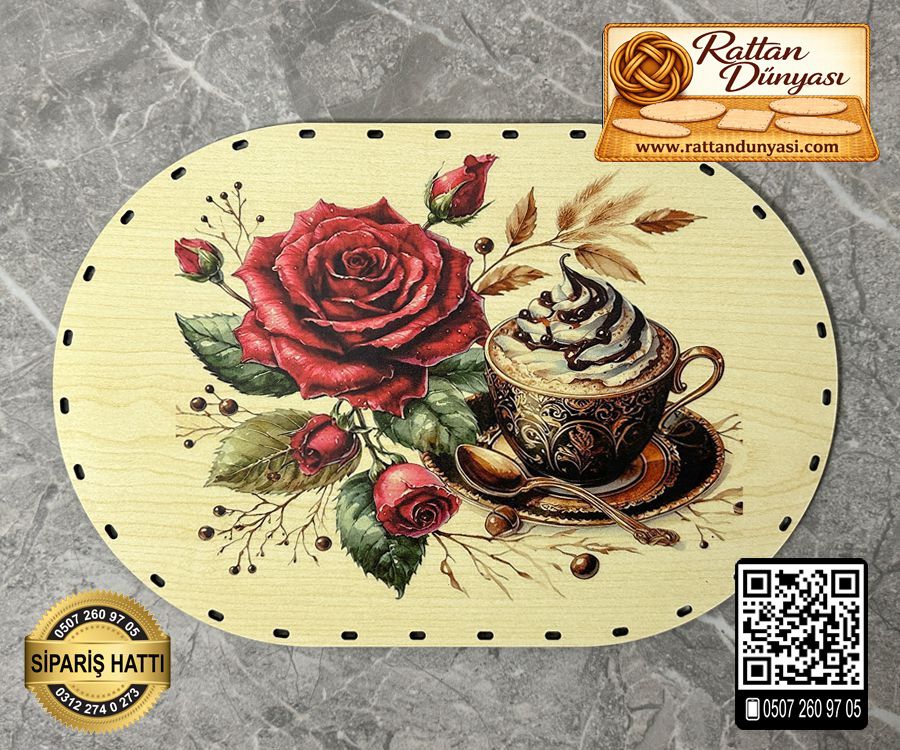 Baskılı Oval Rattan Taban - Model-16