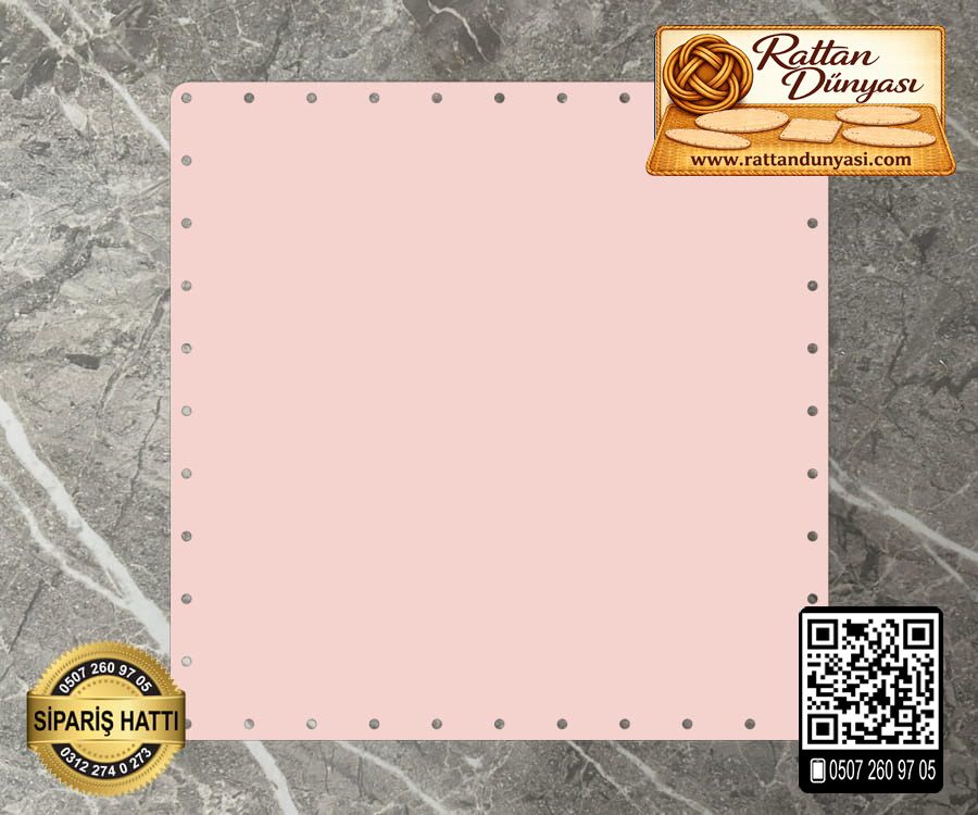 Rattan Açık Pembe Renk Kare Taban - 20 cm