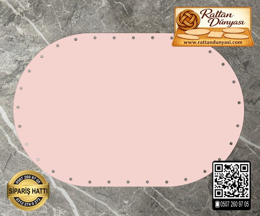 Rattan Açık Pembe Renk Oval Taban - 20x10 cm