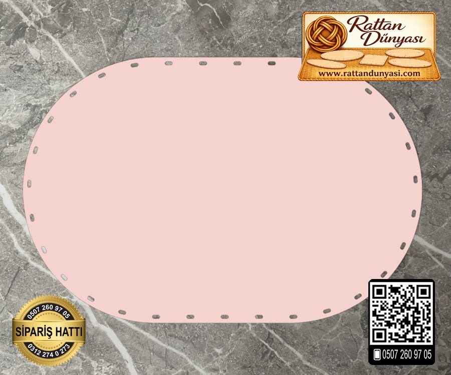 Rattan Açık Pembe Renk Oval Taban - 20x10 cm