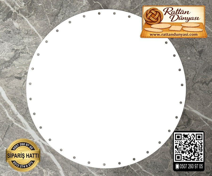 Rattan Beyaz Daire Taban - 30 cm