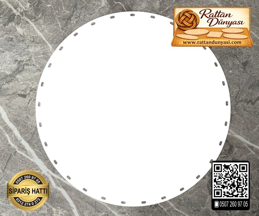 Rattan Beyaz Daire Taban - 30 cm