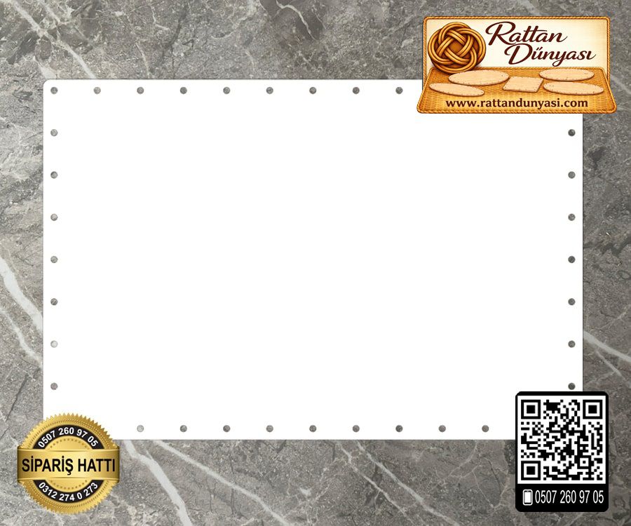 Rattan Beyaz Dikdörtgen Taban - 25x15 cm