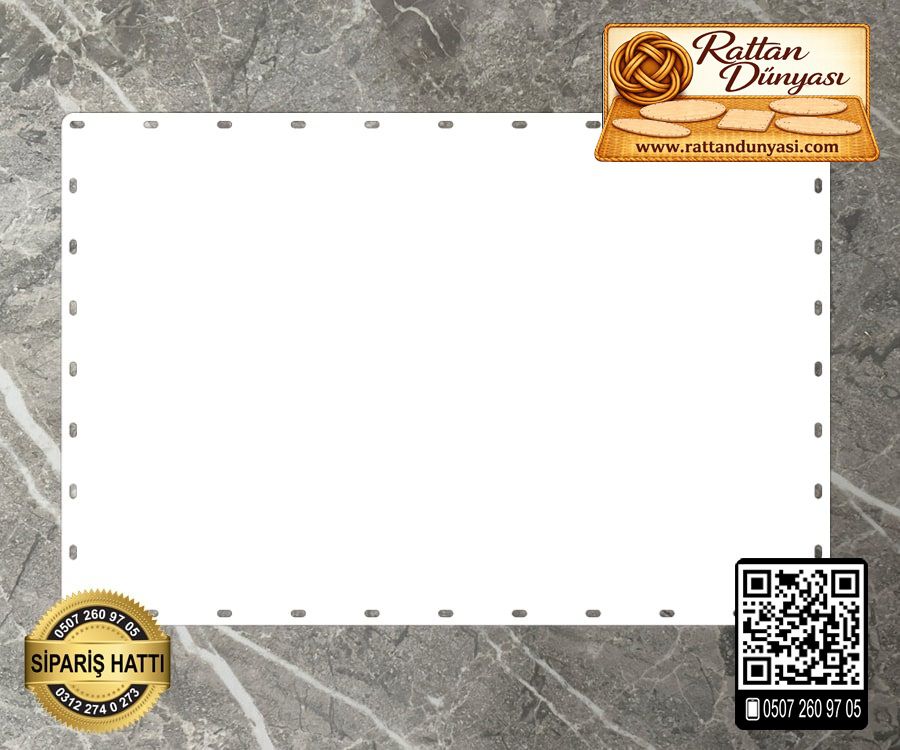 Rattan Beyaz Dikdörtgen Taban - 25x15 cm