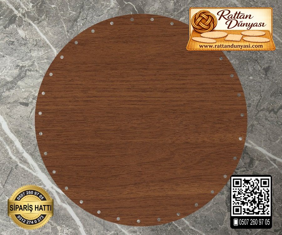 Rattan Ceviz Renk Daire Taban - 12 cm