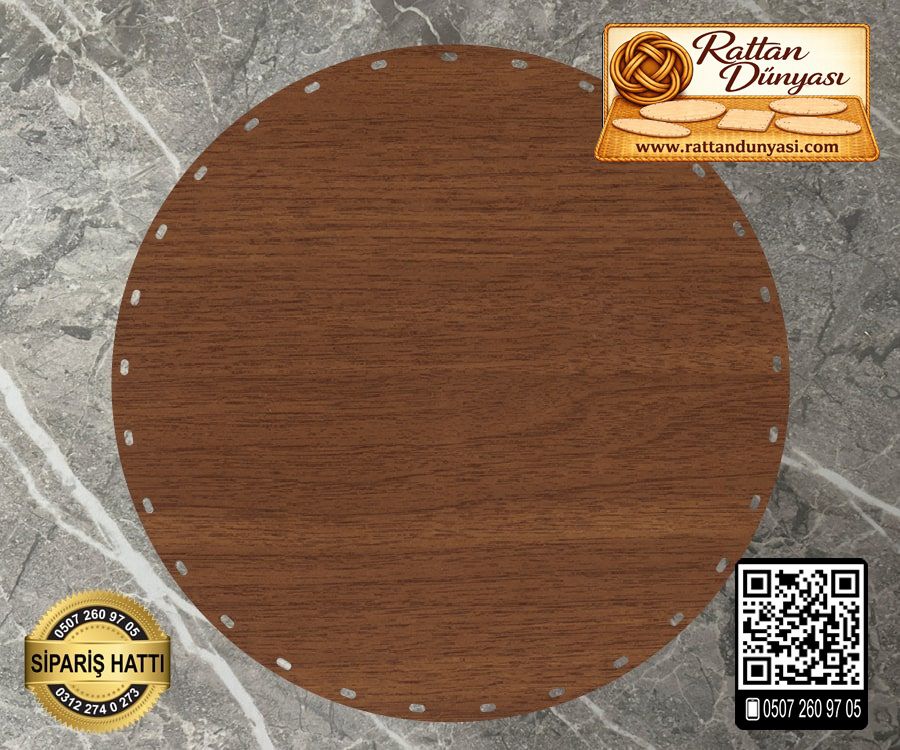 Rattan Ceviz Renk Daire Taban - 12 cm