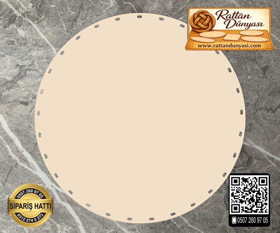 Rattan Krem Renk Daire Taban - 10 cm