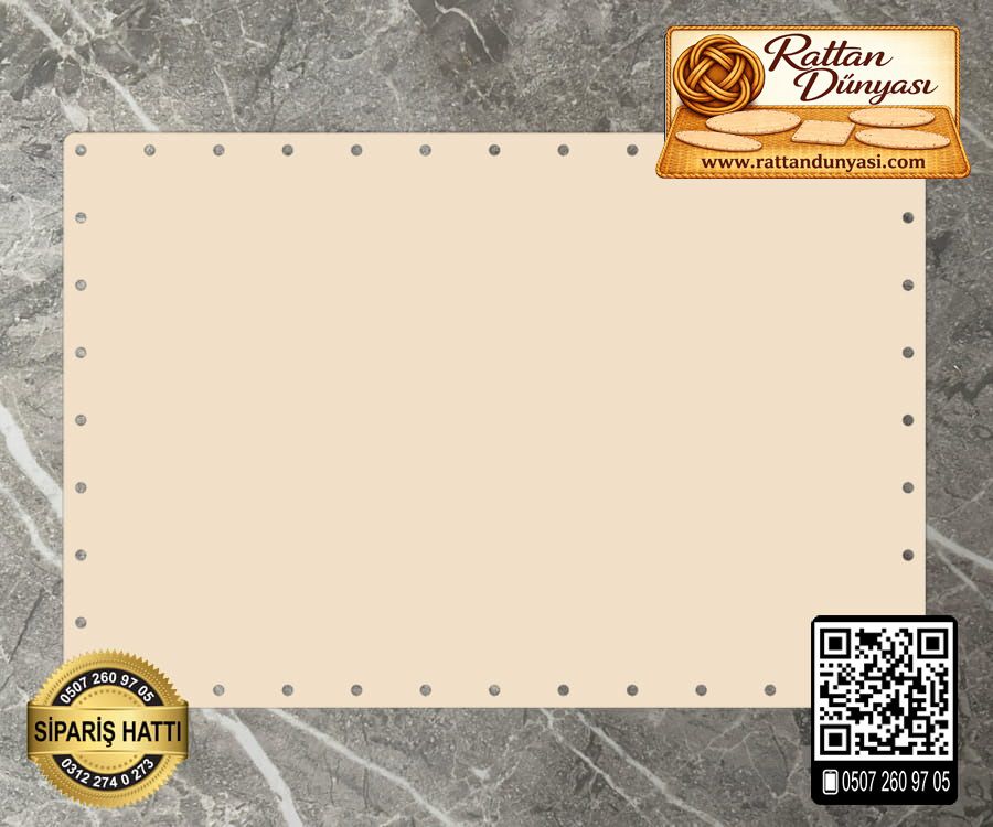 Rattan Krem Renk Dikdörtgen Taban - 30x20 cm