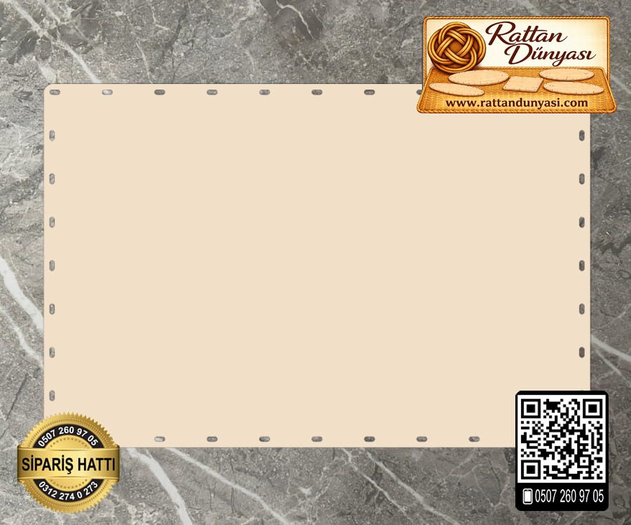 Rattan Krem Renk Dikdörtgen Taban - 30x20 cm