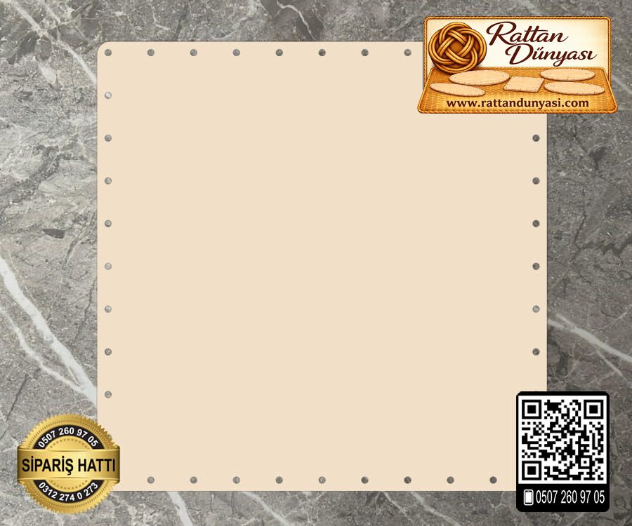Rattan Krem Renk Kare Taban - 40 cm