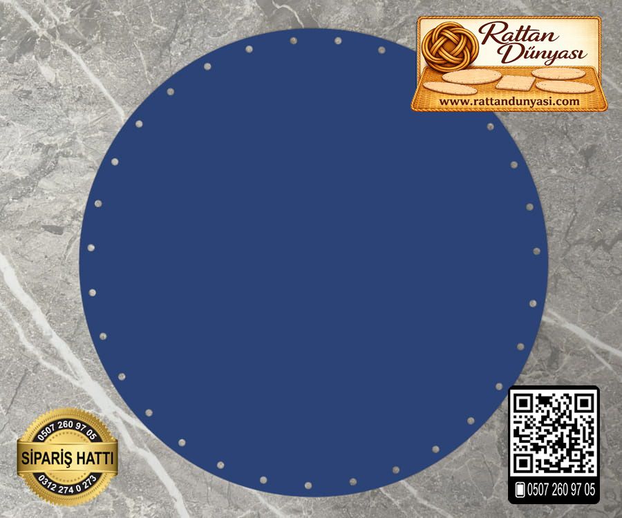 Rattan Lacivert Renk Daire Taban - 25 cm