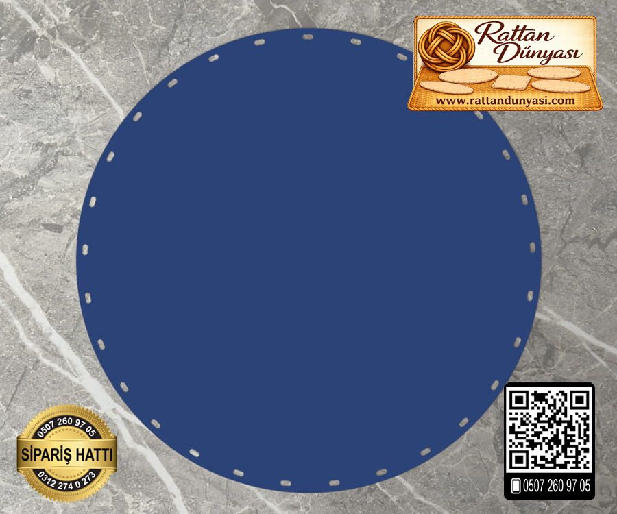 Rattan Lacivert Renk Daire Taban - 25 cm