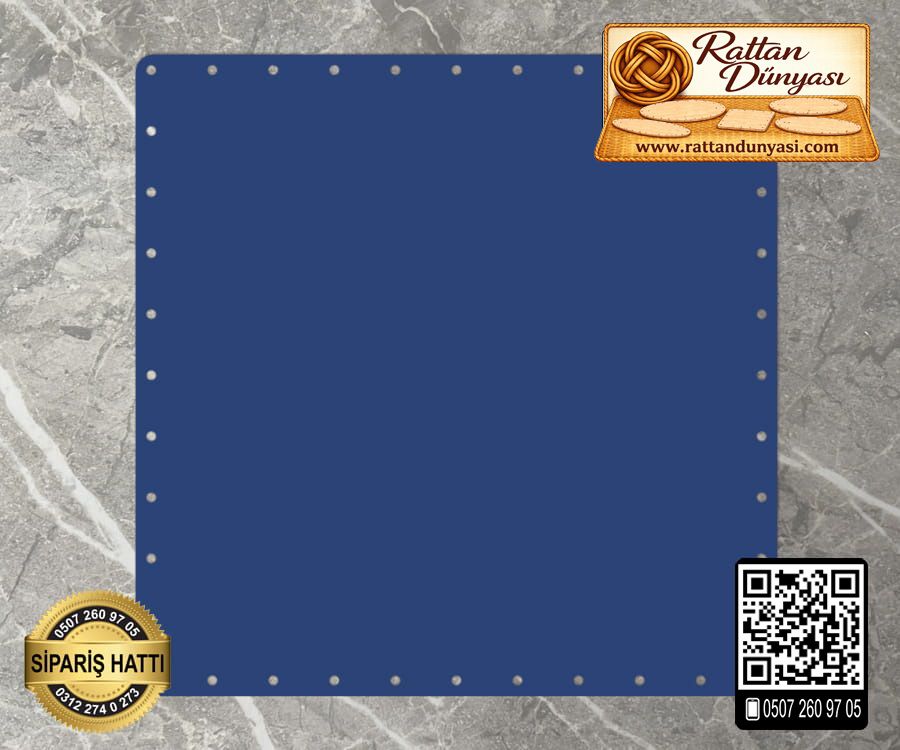 Rattan Lacivert Renk Kare Taban - 20 cm