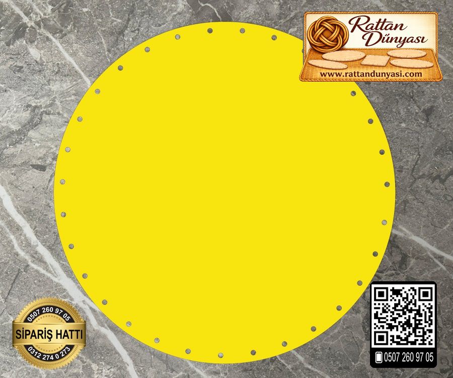 Rattan Sarı Renk Daire Taban - 20 cm