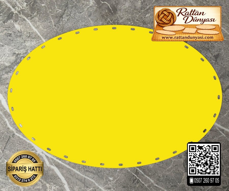 Rattan Sarı Renk Elips Taban - 25x15 cm