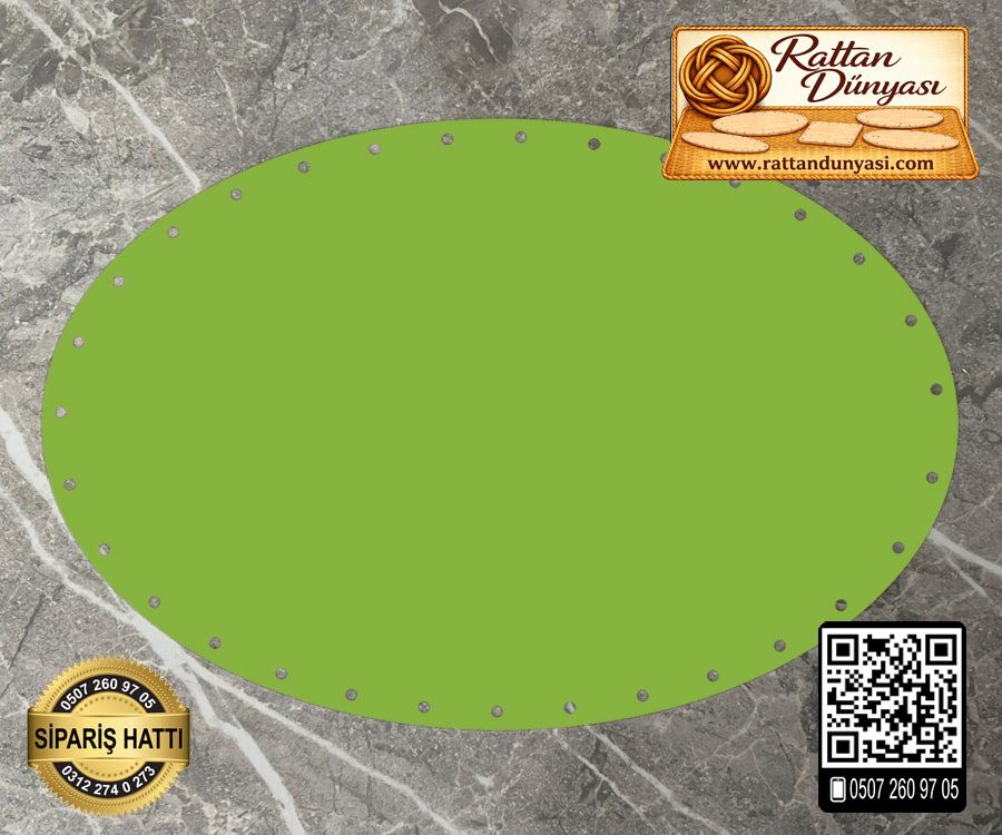 Rattan Yeşil Renk Elips Taban - 25x15 cm