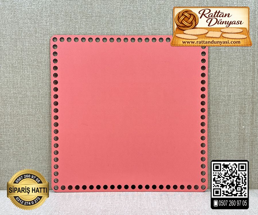Pembe Kare 30x30 cm Tabanlık / Penye Ribbon İp Pembe Sepet Tabanı